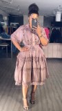 Lace hollow hook flower short top high waisted lace patchwork skirt set