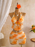 Hanging neck three piece swimsuit set