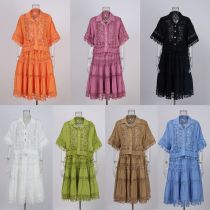 Lace hollow hook flower short top high waisted lace patchwork skirt set Lace hollow hook flower short top high waisted lace patchwork skirt set