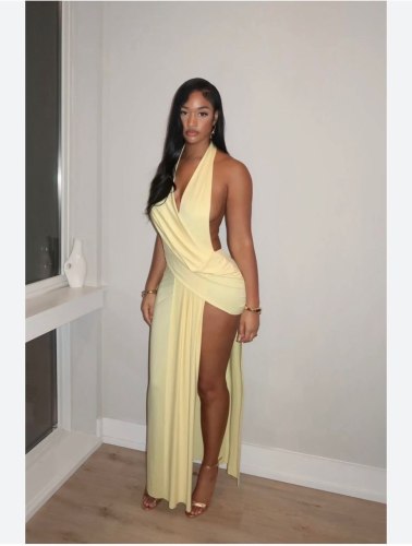 Deep V-neck slit jumpsuit