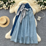 Silk scarf denim minimalist skirt