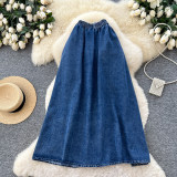 Silk scarf denim minimalist skirt