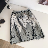 Heavy industry sequined high waisted hip hugging short skirt