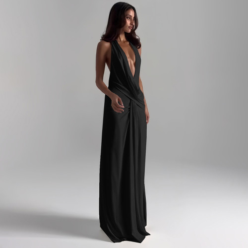 Deep V-neck slit jumpsuit