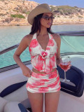 Hanging neck three piece swimsuit set