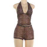 Bustier backless top with leopard print and shorts set K6S05948A