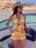 Hanging neck three piece swimsuit set