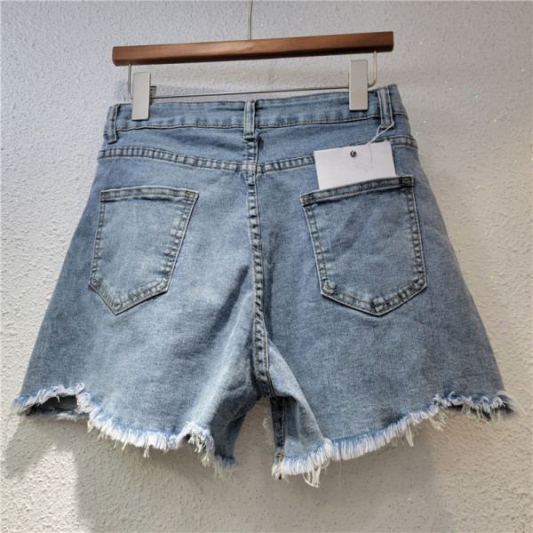 Heavy industry nail bead high waisted denim shorts