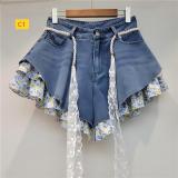 Slanted edge floral patchwork jeans