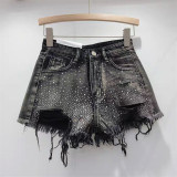 Heavy industry hot stamping denim shorts