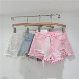 Heavy industry hot stamping denim shorts