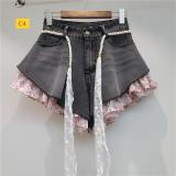 Slanted edge floral patchwork jeans