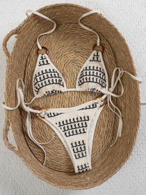 Striped hollow split swimsuit