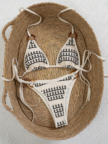 Striped hollow split swimsuit