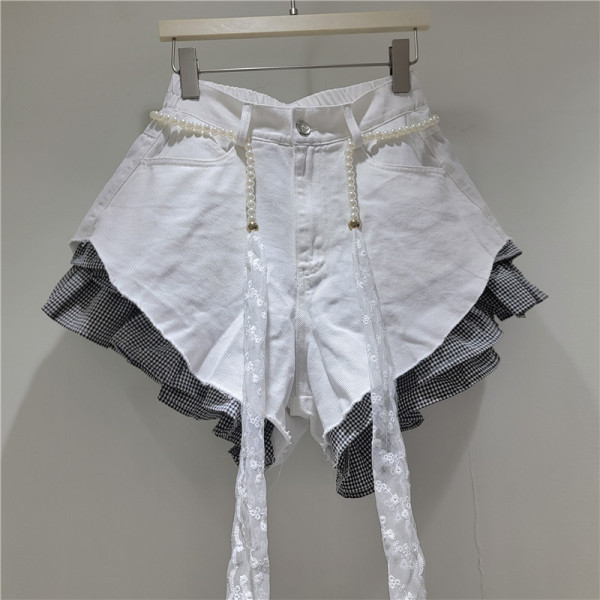 Diagonal plaid patchwork jeans