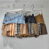 Low waisted spliced denim short skirt