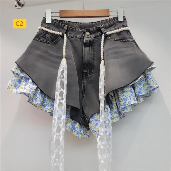 Slanted edge floral patchwork jeans