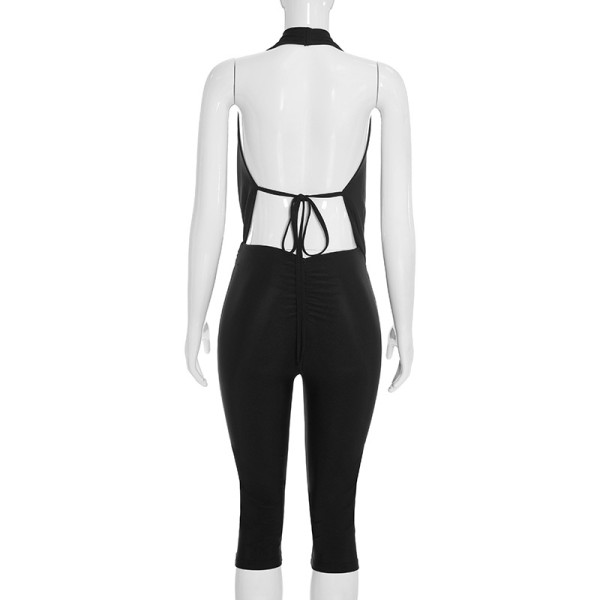 Hanging neck swinging collar backless jumpsuit C26JP311