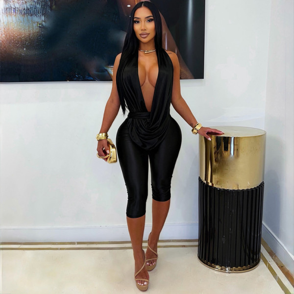 Hanging neck swinging collar backless jumpsuit C26JP311