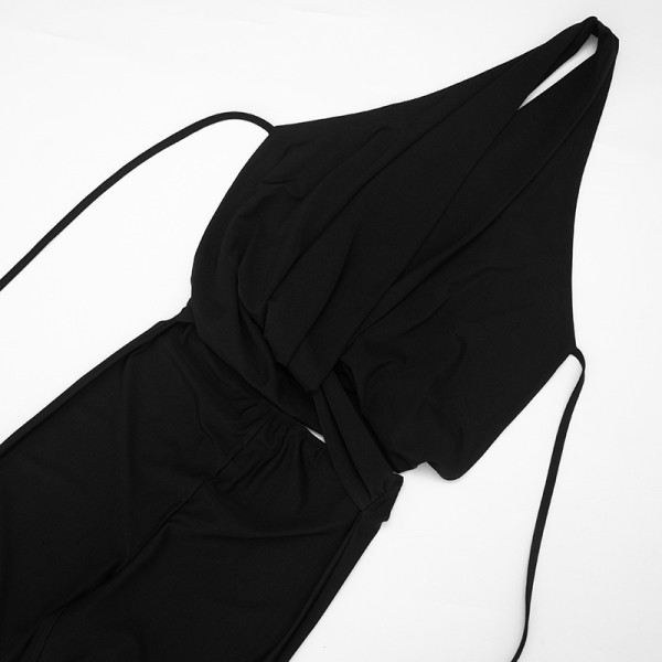 Hanging neck swinging collar backless jumpsuit C26JP311