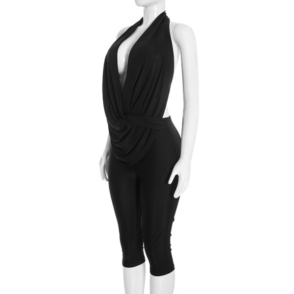 Hanging neck swinging collar backless jumpsuit C26JP311