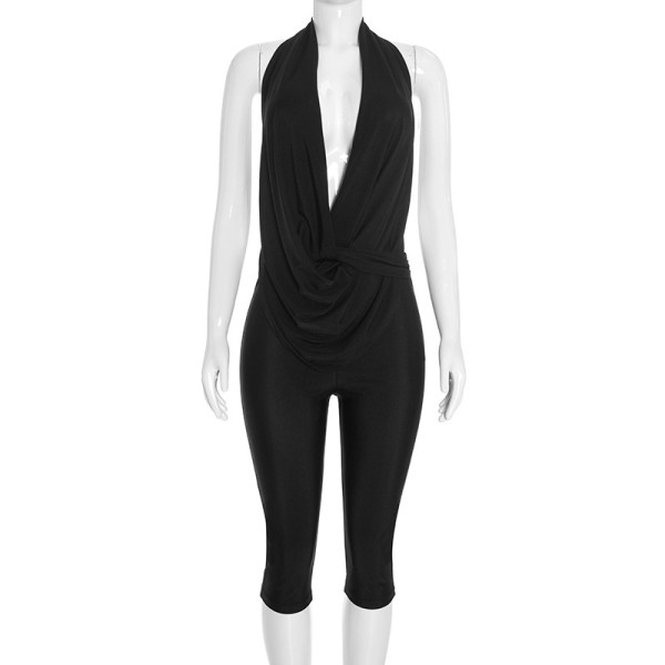 Hanging neck swinging collar backless jumpsuit C26JP311