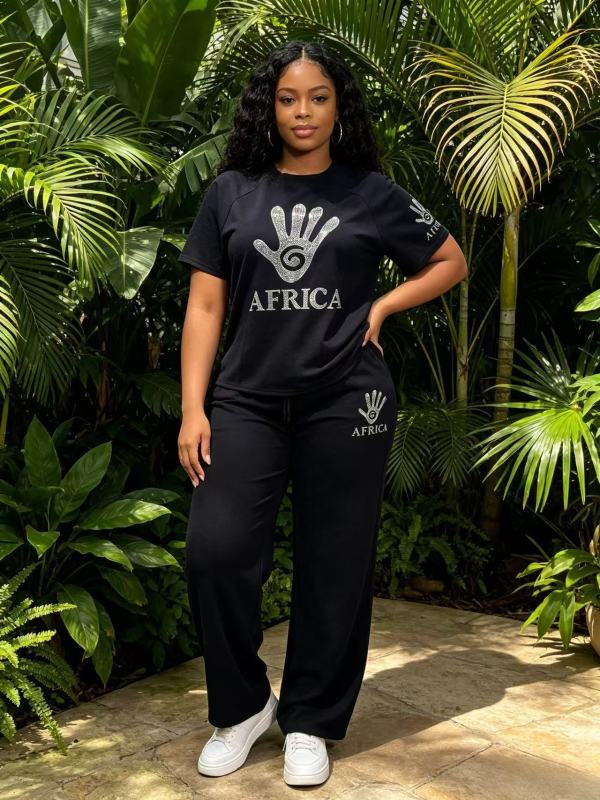 Diamond hot short sleeved wide leg pants two-piece set