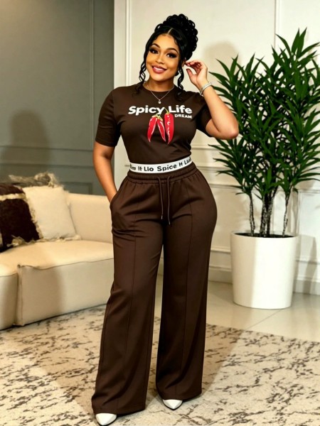 Two piece set of oversized high waisted wide leg sweatpants