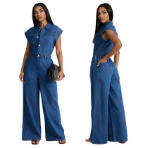 Elastic wash denim jumpsuit Elastic wash denim jumpsuit
