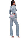 Printed hooded long sleeved two-piece set HR25071-4