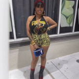 Printed sleeveless tight shorts jumpsuit