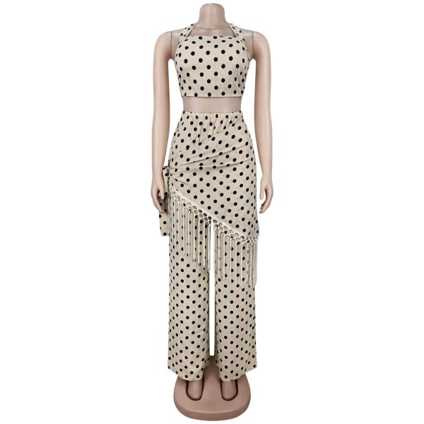 Thin fringe polka dot wide leg pants set