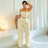 Thin fringe polka dot wide leg pants set