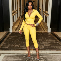 Hooded long sleeved set refers to a zipper top, tight fitting pleated cropped pants, two-piece set Hooded long sleeved set refers to a zipper top, tight fitting pleated cropped pants, two-piece set