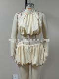 Hanging neck and exposed back short top, flower bud skirt and pants set