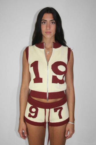 Color blocking cardigan zipper shorts sleeveless top with drawstring two-piece set