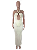 Hollow neck jumpsuit, hip skirt set