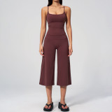 Strap vest, high waisted mid pants yoga suit set
