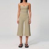 Strap vest, high waisted mid pants yoga suit set