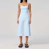 Strap vest, high waisted mid pants yoga suit set