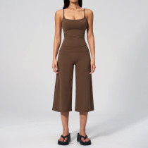 Strap vest, high waisted mid pants yoga suit set