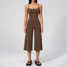 Strap vest, high waisted mid pants yoga suit set