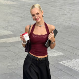 Splicing backless lace up vest top