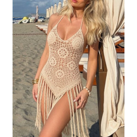 Large backless hand hook strap hollow tassel bikini short top