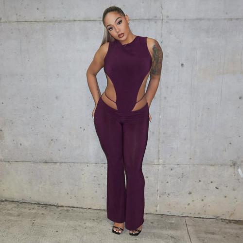 Sleeveless side hollowed out backless one-piece leggings set