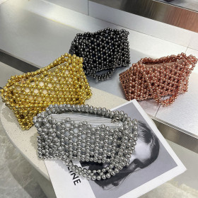 Hollow out handmade bead woven bag, hand-held armpit, single shoulder crossbody bag