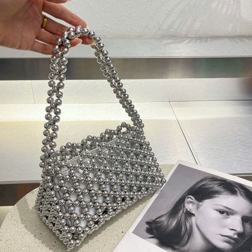 Hollow out handmade bead woven bag, hand-held armpit, single shoulder crossbody bag