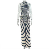 High neck sleeveless hanging neck long dress