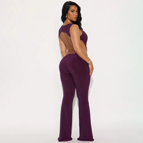 Sleeveless side hollowed out backless one-piece leggings set