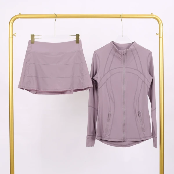 Stand-up collar jacket with three-pleated skirt set